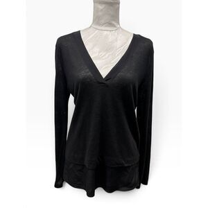 Sandro Paris mixed-media layered V-neck sweater